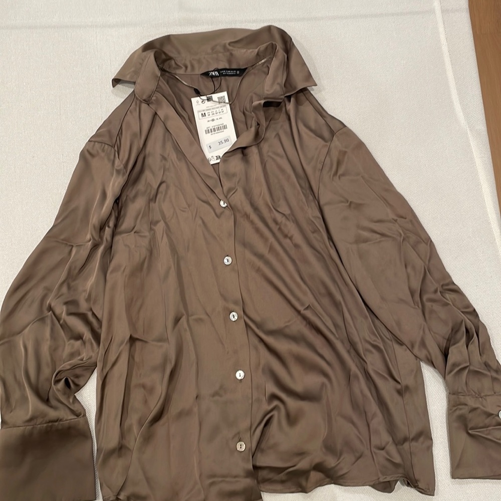 Zara silk brown shirt.Brand New.  Tags attached
